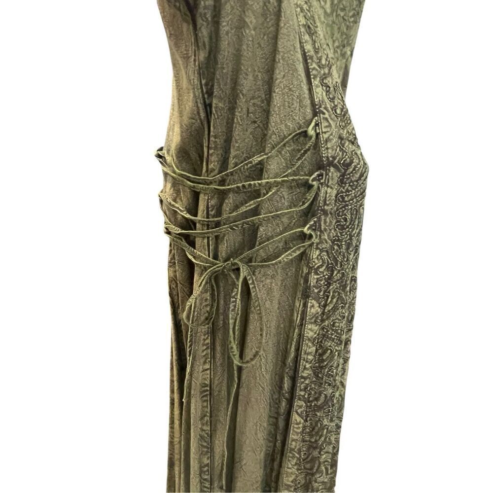 Magic One size green gothic corset pagan embroidery whimsical renaissance dress - Picture 6 of 10